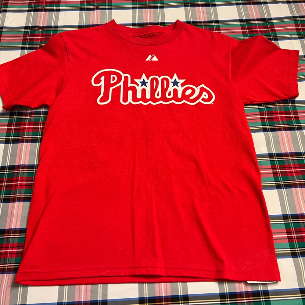 PHILADELPHIA PHILLIES Majestic Red Halladay #34 Tshirt Medium shirt top Pennsylv